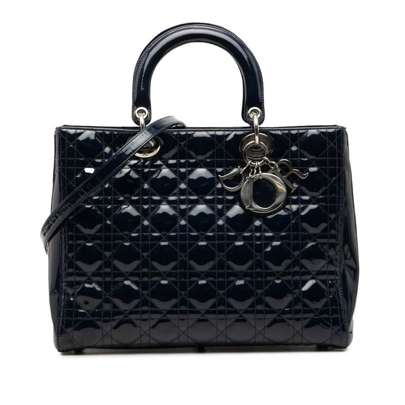 Dior Large Patent Cannage Lady Dior Blue Leather Very good condition - Front View