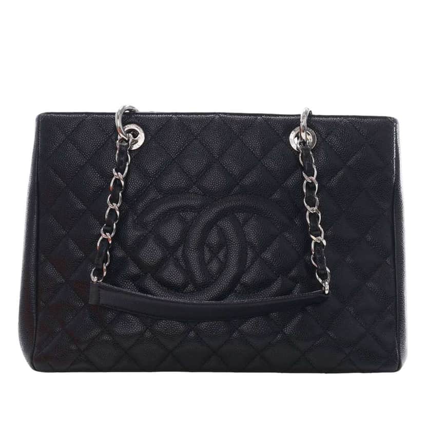 Chanel Caviar Grand Shopping Tote Black Leather Very good condition - Front View
