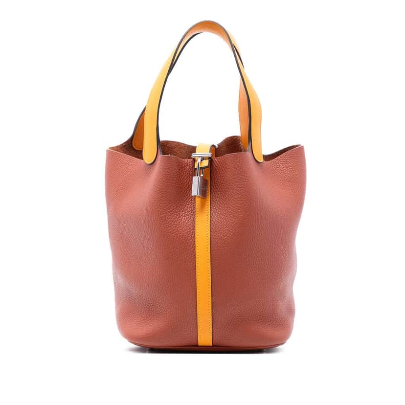 Hermès Bicolor Clemence and Swift Picotin Lock 22 Brown Leather Very good condition - Front View