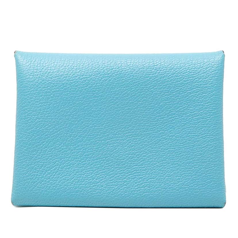 Hermès Chevre Mysore Calvi Duo Compact Card Holder Blue Leather Good condition - Front View