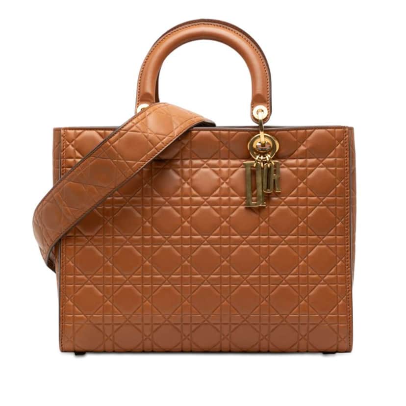 Dior Large Ultra Matte Calfskin Cannage Embossed Lady Dior Brown Leather Good condition - Front View
