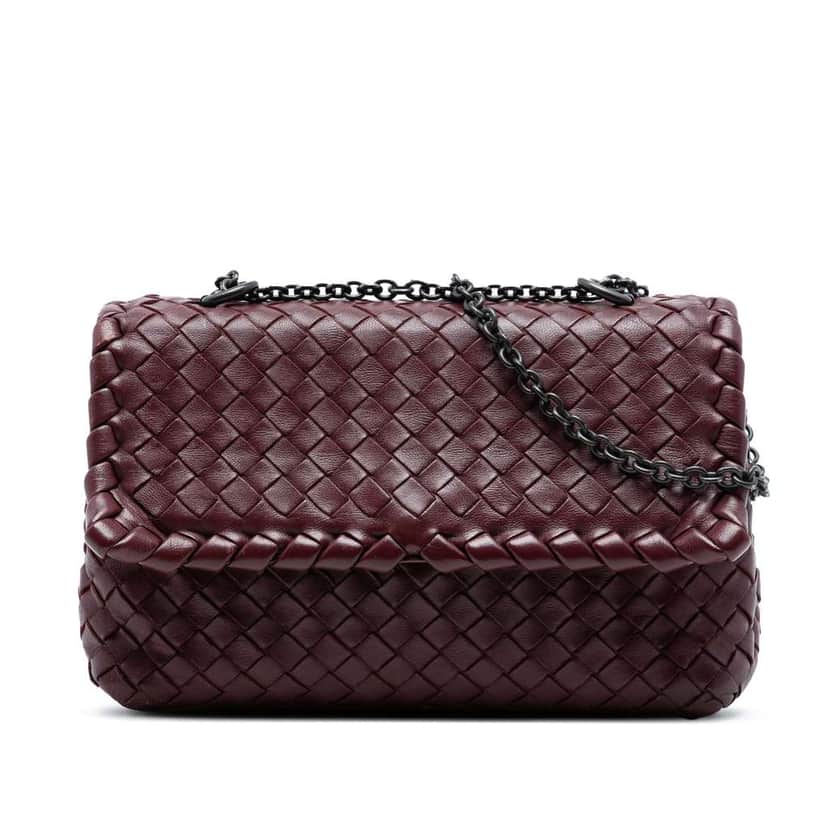 Bottega Veneta Baby Nappa Intrecciato Olimpia Crossbody Red Leather Fair condition - Front View