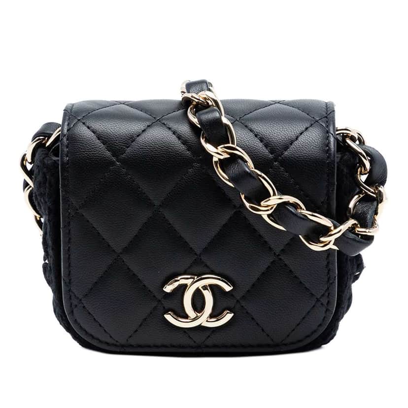 Chanel Mini CC Quilted Lambskin Crochet Flap Black Leather Very good condition - Front View