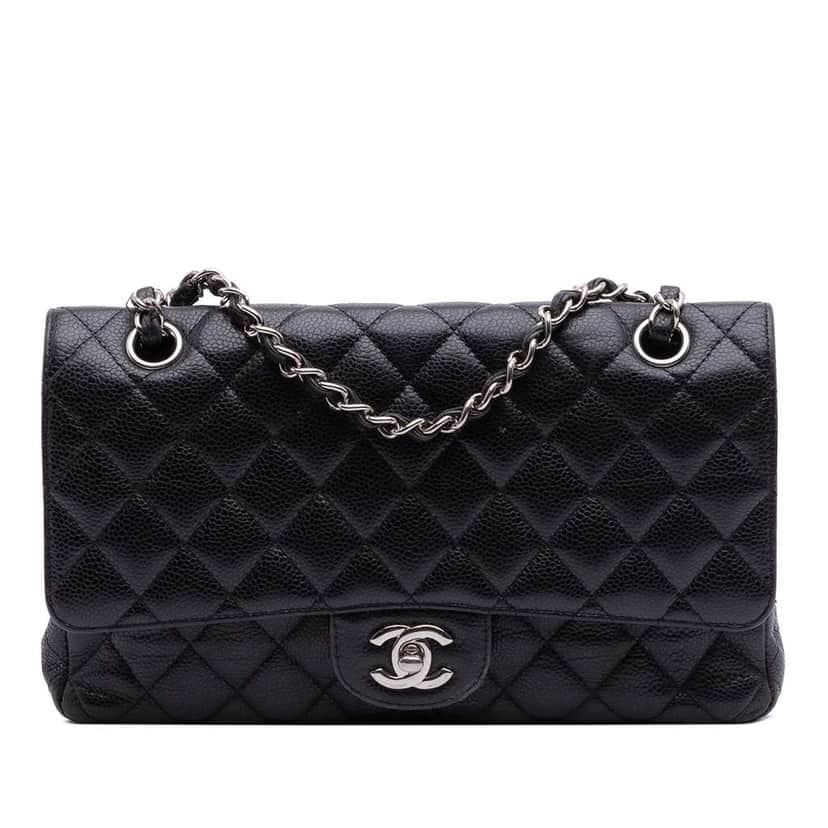 Chanel Medium Classic Caviar Double Flap Black Leather Good condition - Front View