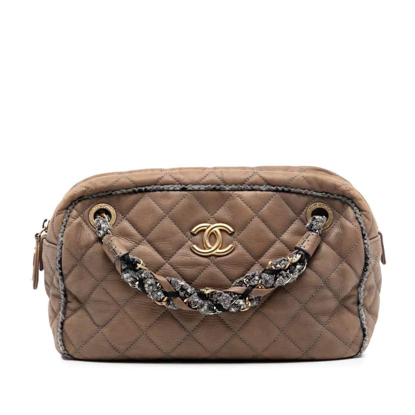 Chanel CC Quilted Iridescent Calfskin Tweed Bowler Bag Brown Leather Very good condition - Front View