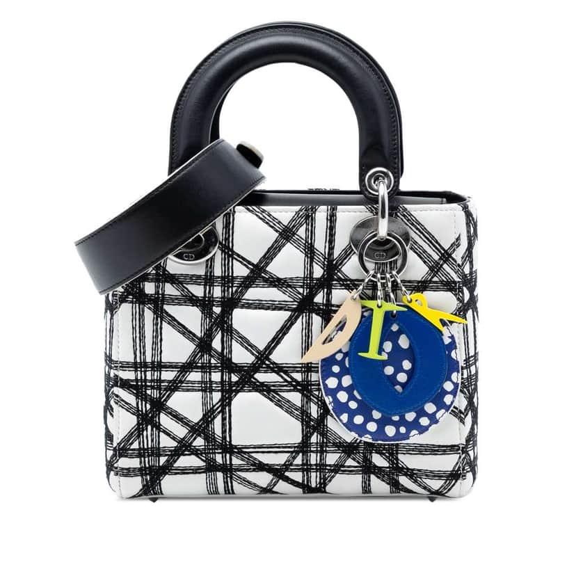 Dior Limited Edition Daniel Gordon Art Small Lambskin Cannage Lady Dior White Leather Very good condition - Front View