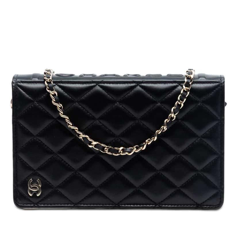 Chanel Quilted Lambskin Book Wallet On Chain Black Leather Very good condition - Front View