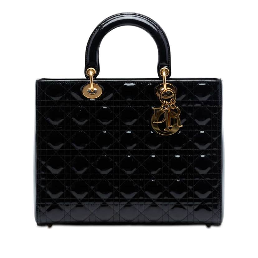 Dior Large Patent Cannage Lady Dior Black Leather Very good condition - Front View