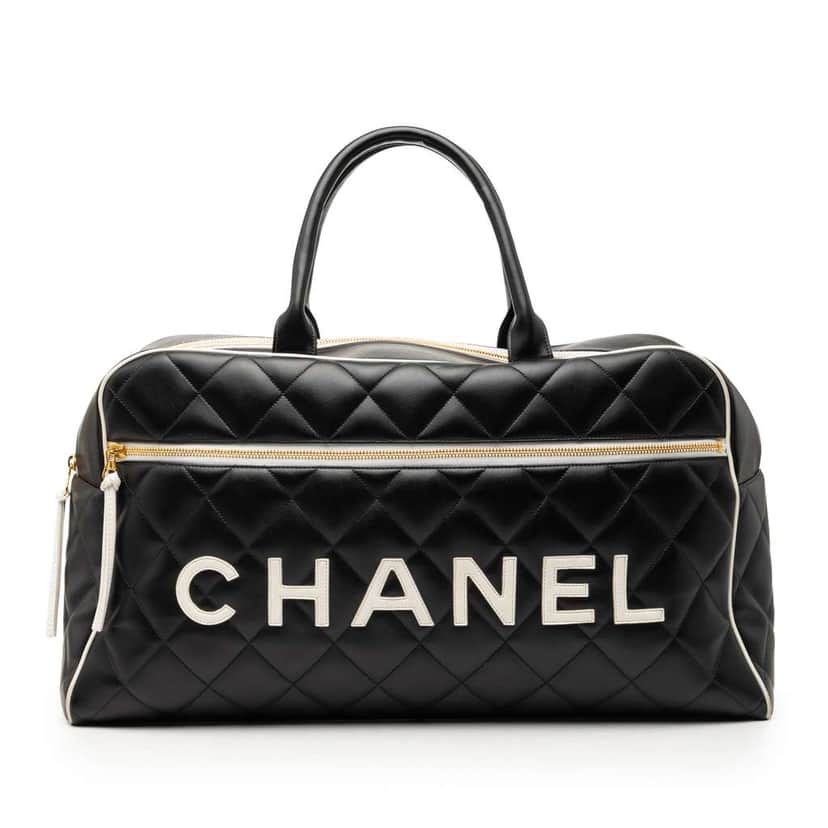 Chanel Quilted Calfskin Logo Bowler Weekend Bag Black Leather Very good condition - Front View