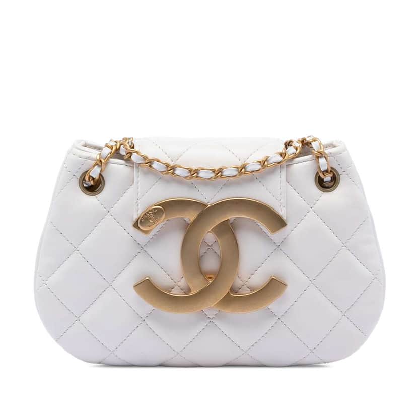 Chanel Small Quilted Lambskin Giant CC Chain Compartment Messenger Bag White Leather Very good condition - Front View