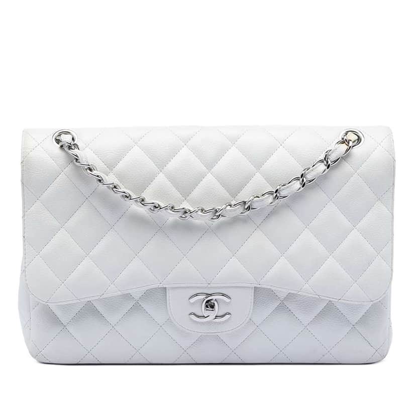 Chanel Jumbo Classic Caviar Double Flap White Leather Very good condition - Front View