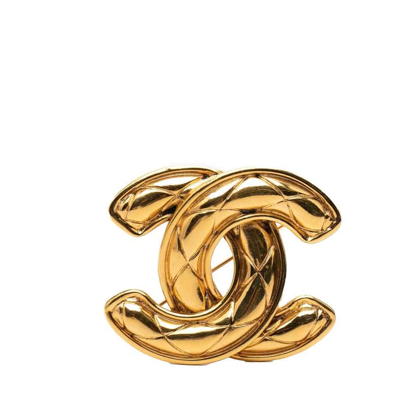 Chanel Gold Plated CC Quilted Brooch Gold Metal Very good condition - Front View