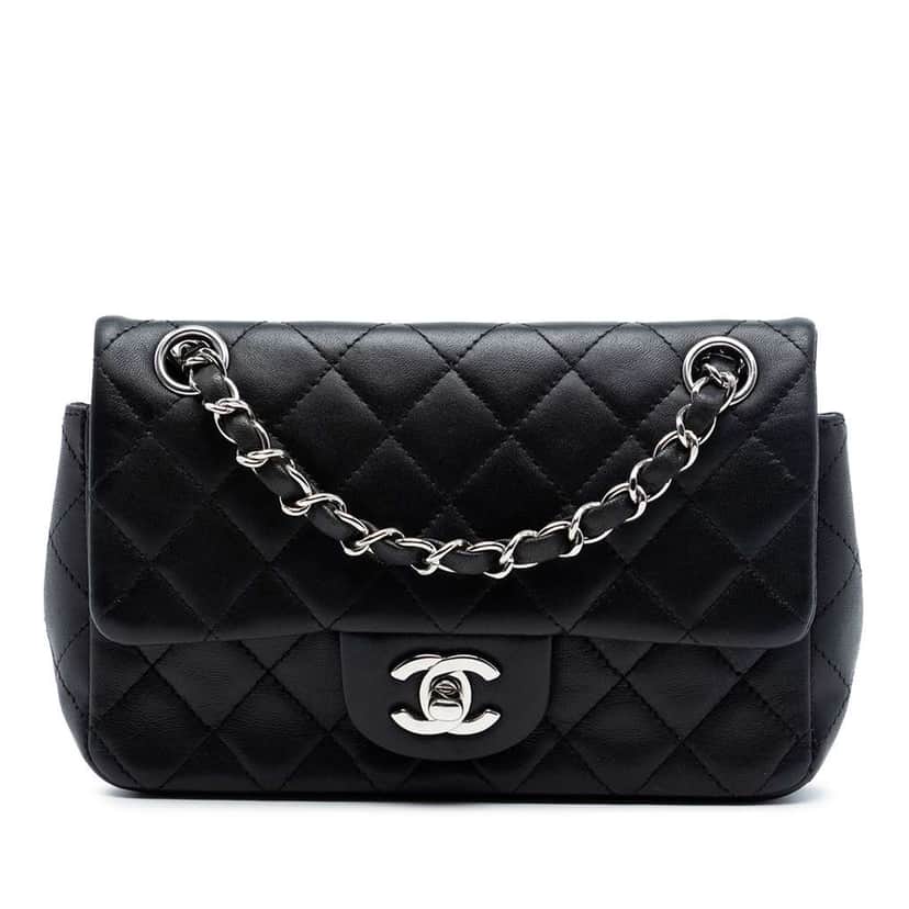 Chanel Mini Rectangular Classic Lambskin Single Flap Black Leather Good condition - Front View