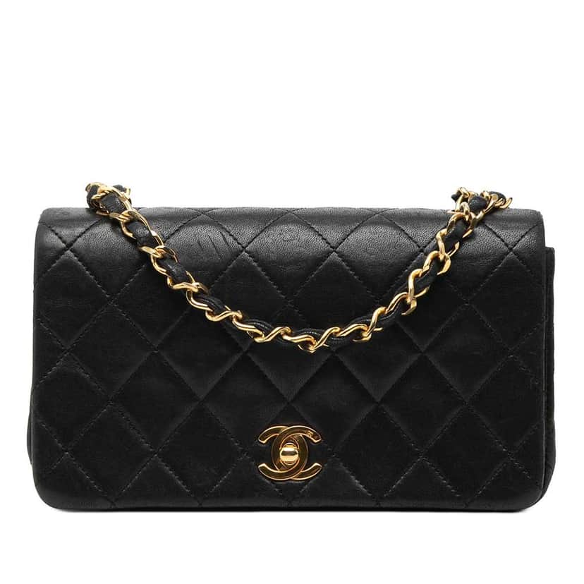 Chanel Mini CC Quilted Lambskin Full Flap Black Leather Very good condition - Front View