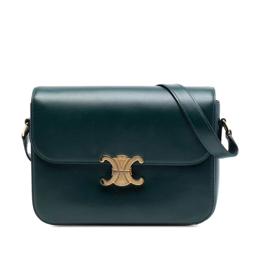 Celine Large Shiny Calfskin Triomphe Crossbody Green Leather Very good condition - Front View