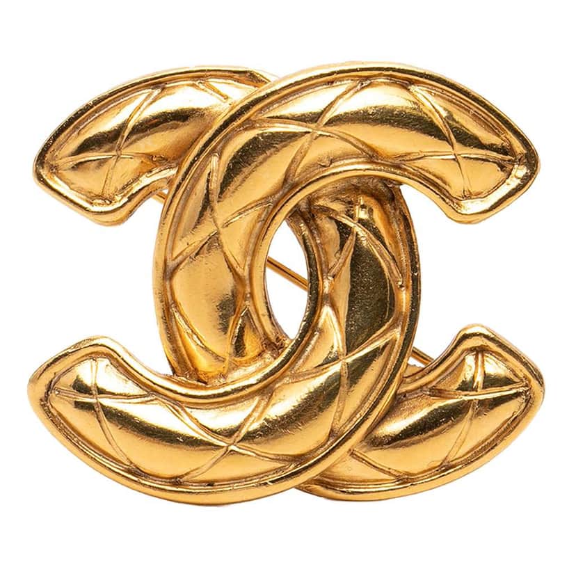 Chanel Gold Plated CC Quilted Brooch Gold Metal Very good condition - Front View