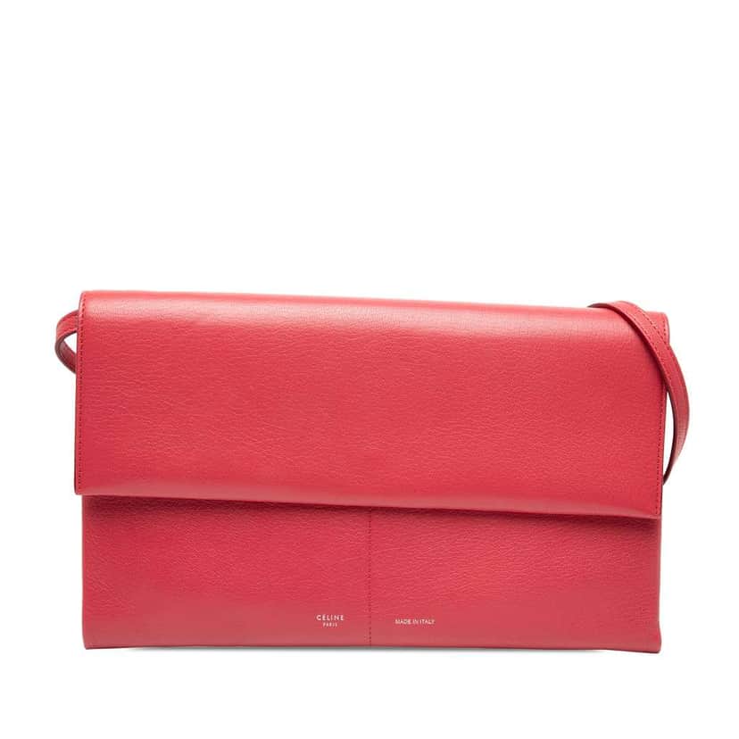 Celine Leather Folded Clutch On Strap Red Leather Very good condition - Front View