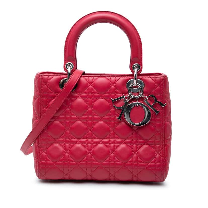 Dior Medium Lambskin Cannage Lady Dior Red Leather Very good condition - Front View