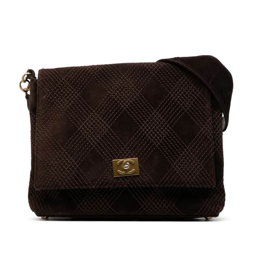 Chanel CC Suede Wild Stitch Crossbody Brown Leather Good condition - Front View