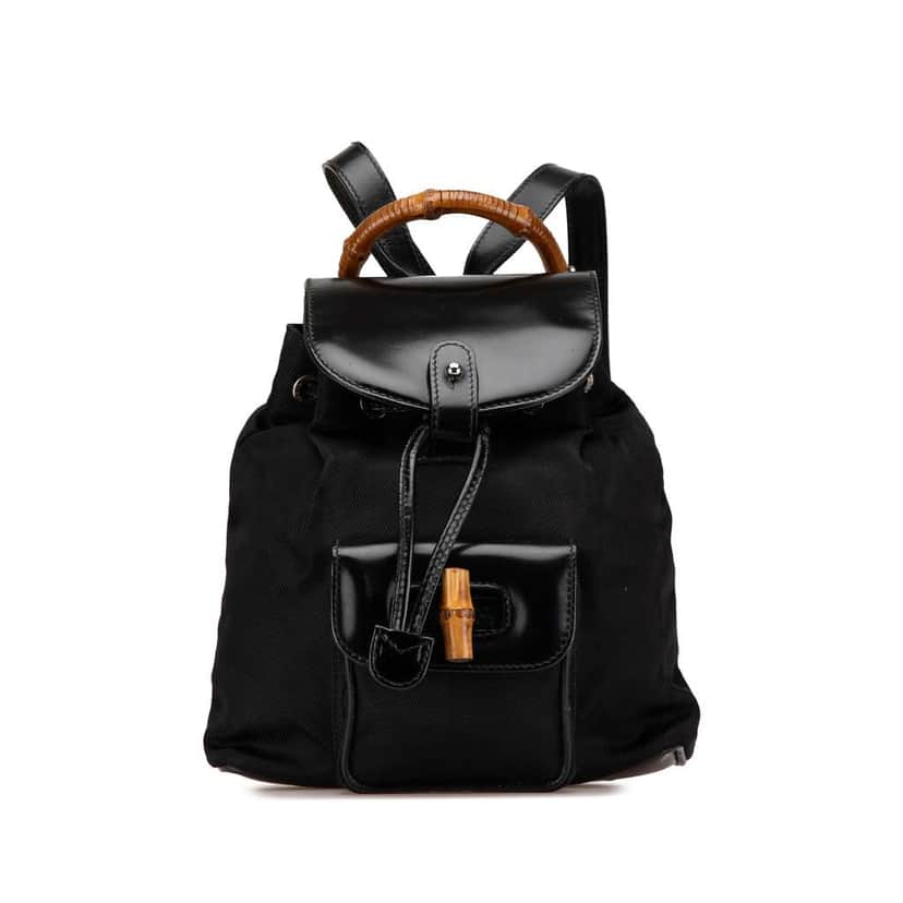 Gucci Mini Bamboo Nylon Backpack Black Good condition - Front View