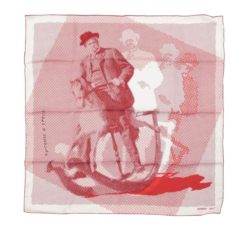 Hermès Fantaisie a Cheval Silk Scarf 70 Red Silk Very good condition - Front View