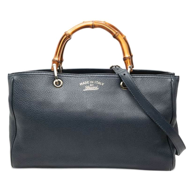 Gucci Medium Calfskin Bamboo Shopper Satchel Blue Leather Good condition - Front View