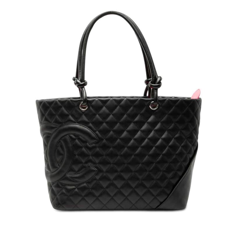 Chanel Large Quilted Calfskin Cambon Ligne Tote Black Leather Very good condition - Front View
