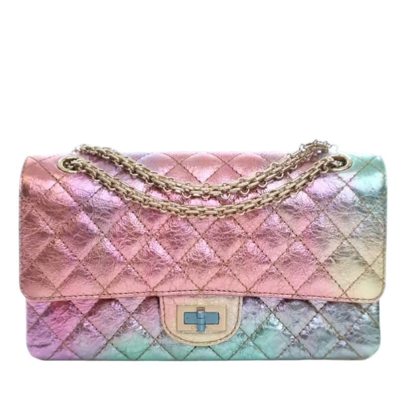 Chanel Rainbow Metallic Quilted Goatskin Reissue 2.55 Double Flap Pink Leather Good condition - Front View