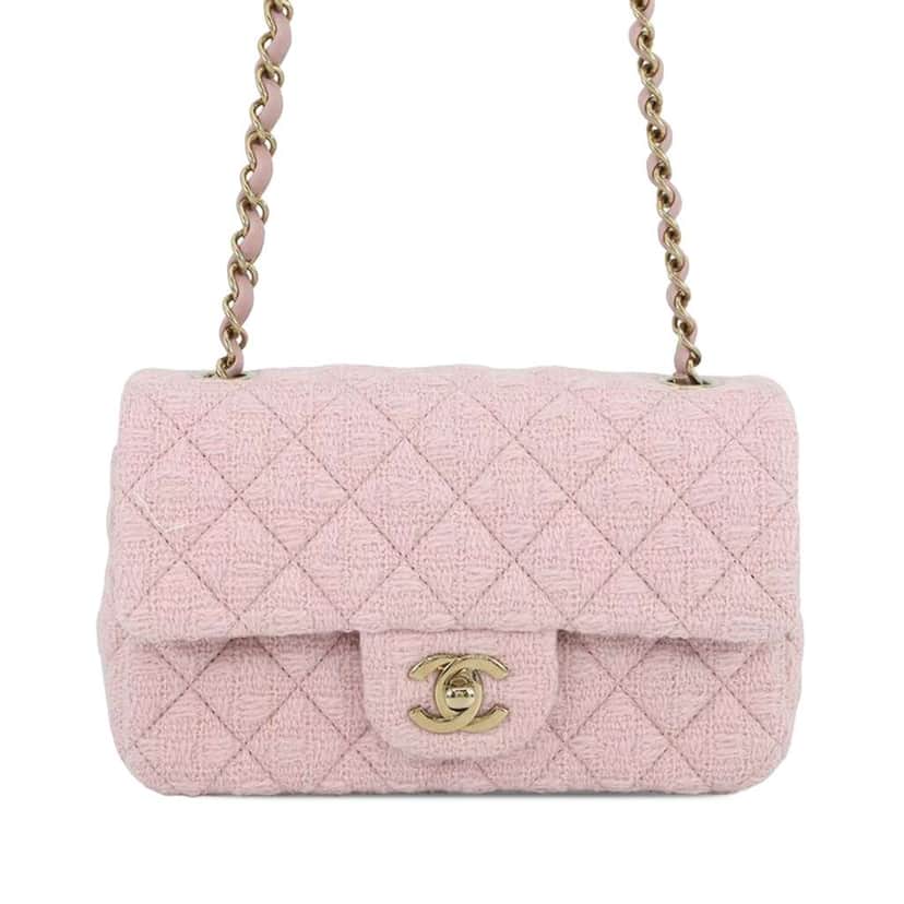 Chanel Mini Classic Rectangular Tweed Single Flap Pink Tweed Very good condition - Front View