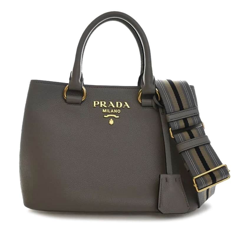 Prada Vitello Phenix Open Convertible Tote Grey Leather Good condition - Front View