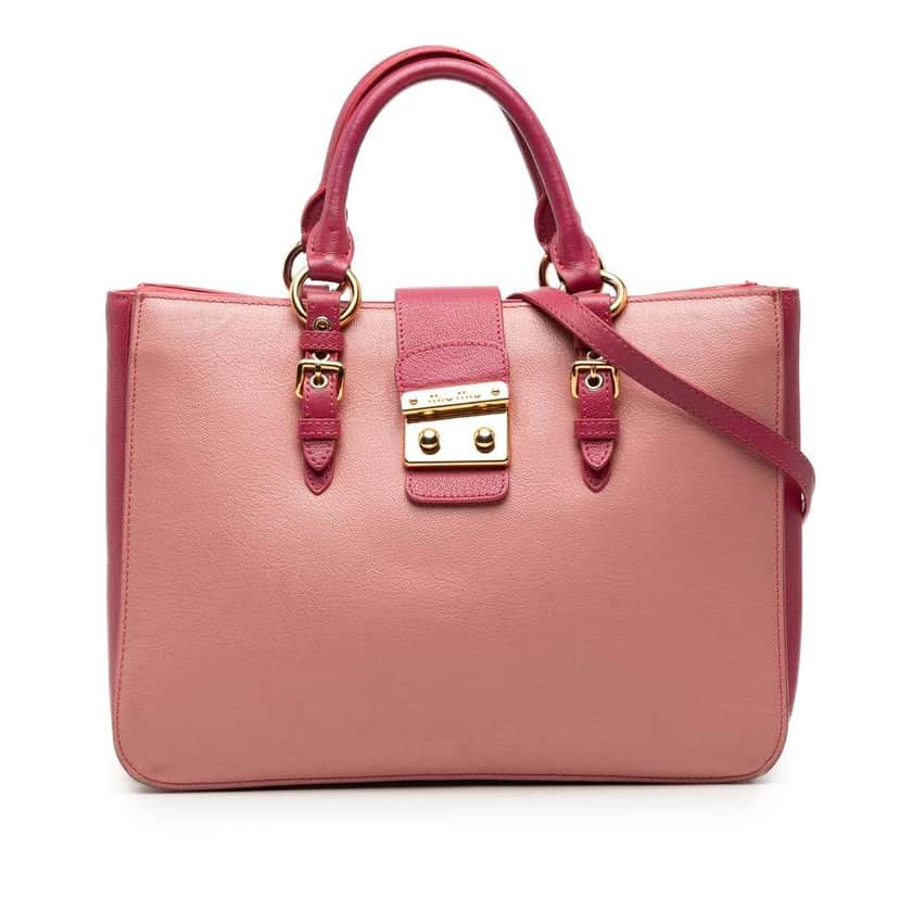 Miu Miu Bicolor Madras Leather Convertible Lock Tote Pink Leather Very good condition - Front View