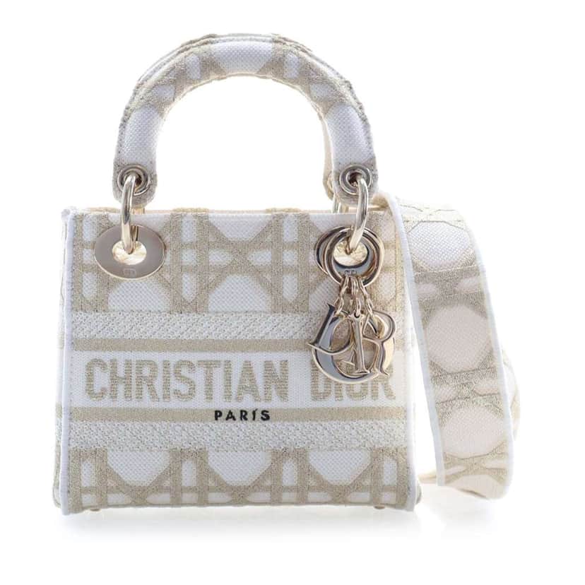 Dior Mini Embroidered Canvas Cannage Lady D Lite White Canvas Very good condition - Front View