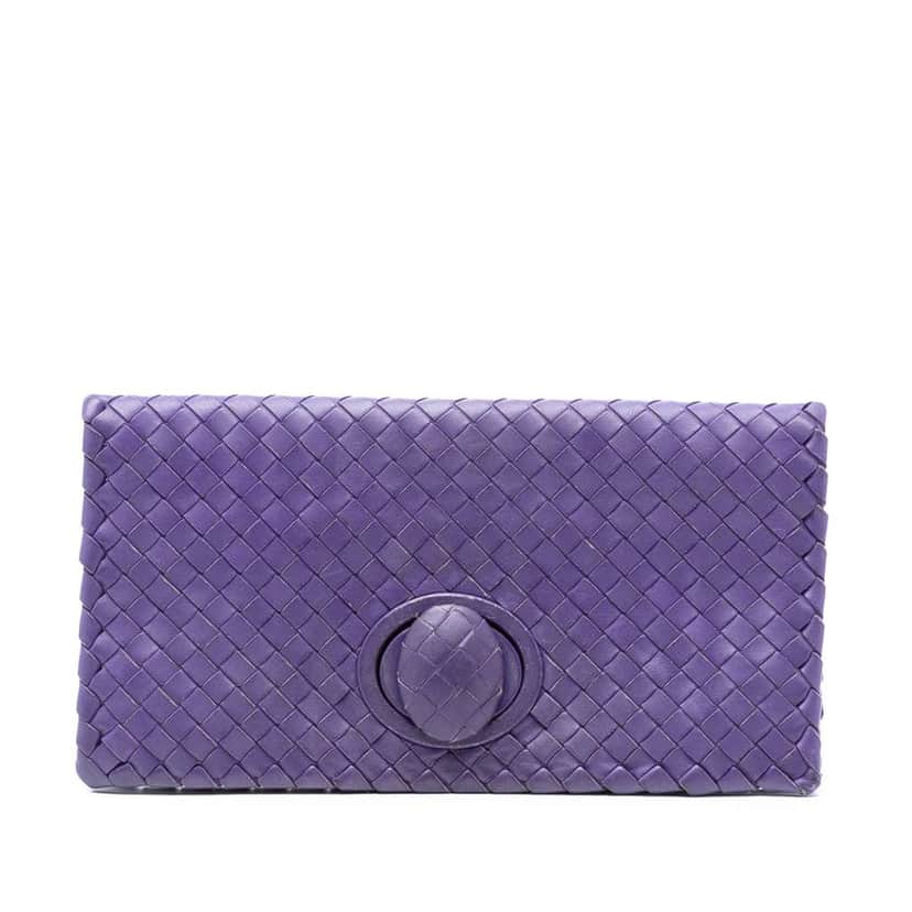Bottega Veneta Nappa Intrecciato Turn Lock Clutch Purple Leather Very good condition - Front View