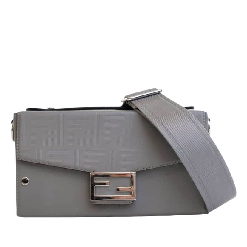 Fendi Zucca Calfskin Soft Trunk Baguette Satchel Grey Leather Very good condition - Front View