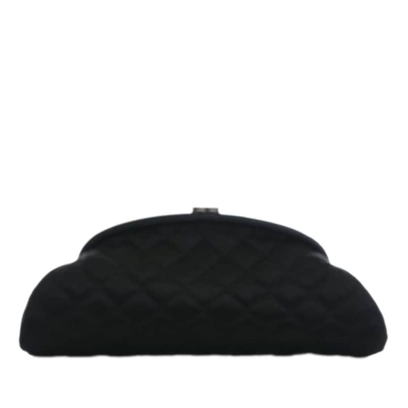 Chanel CC Quilted Satin Clutch Black Satin Good condition - Front View