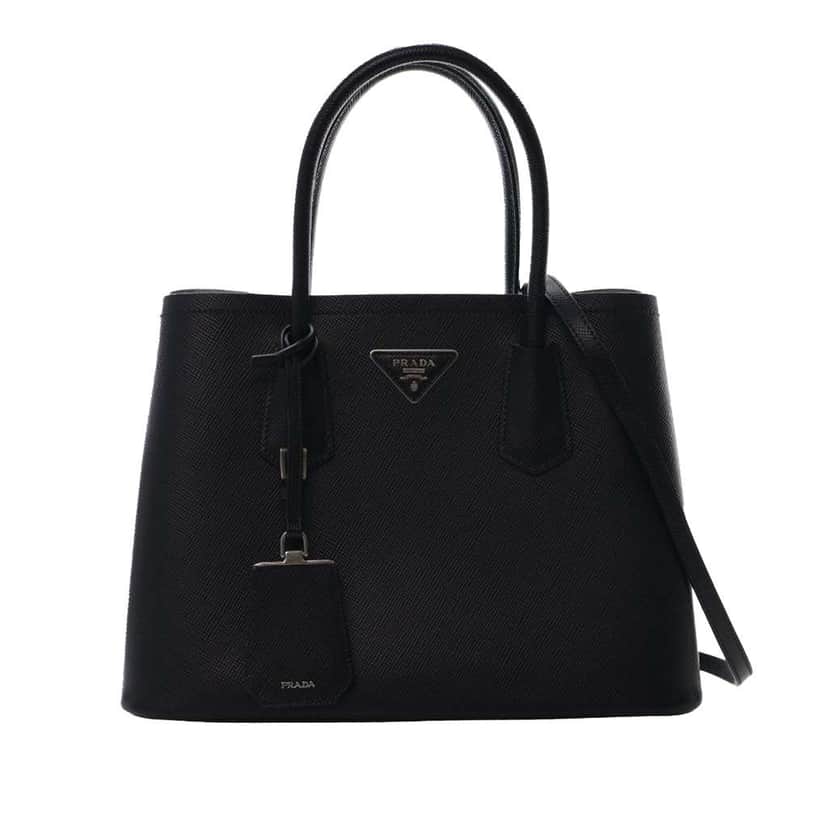 Prada Medium Saffiano Cuir Double Satchel Black Leather Very good condition - Front View