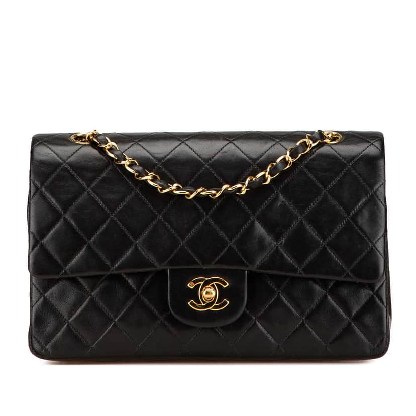 Chanel Medium Classic Lambskin Double Flap Black Leather Good condition - Front View