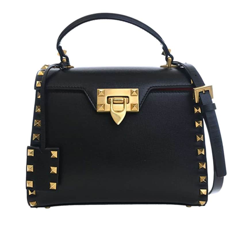 Valentino Small Leather Rockstud Alcove Top Handle Bag Black Leather Very good condition - Front View