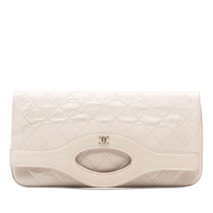 Chanel Large Shiny Crumpled Calfskin 31 Clutch White Leather Good condition - Front View