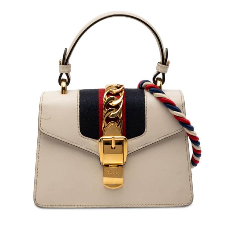 Gucci Mini Calfskin Sylvie Satchel White Leather Good condition - Front View