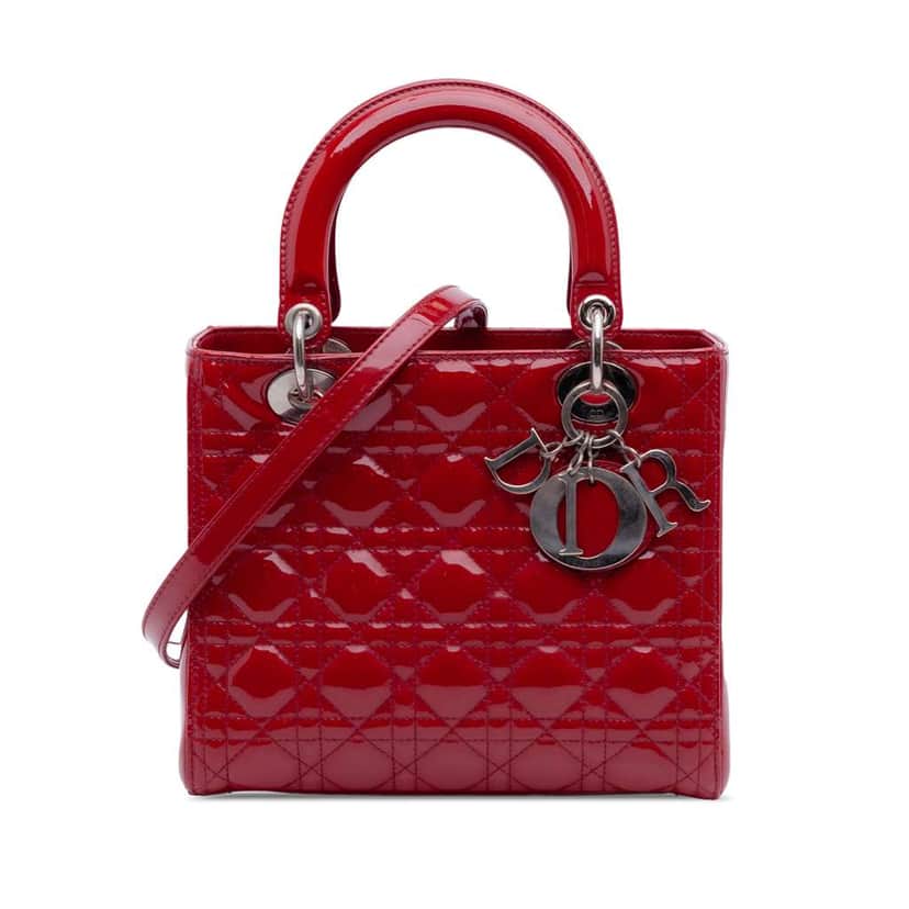 Dior Medium Patent Cannage Lady Dior Red Leather Very good condition - Front View