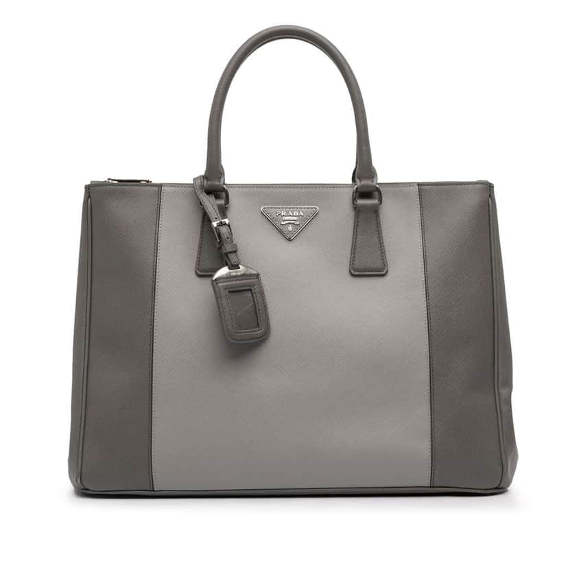 Prada Large Bicolor Saffiano Lux Galleria Double Zip Satchel Grey Leather Good condition - Front View