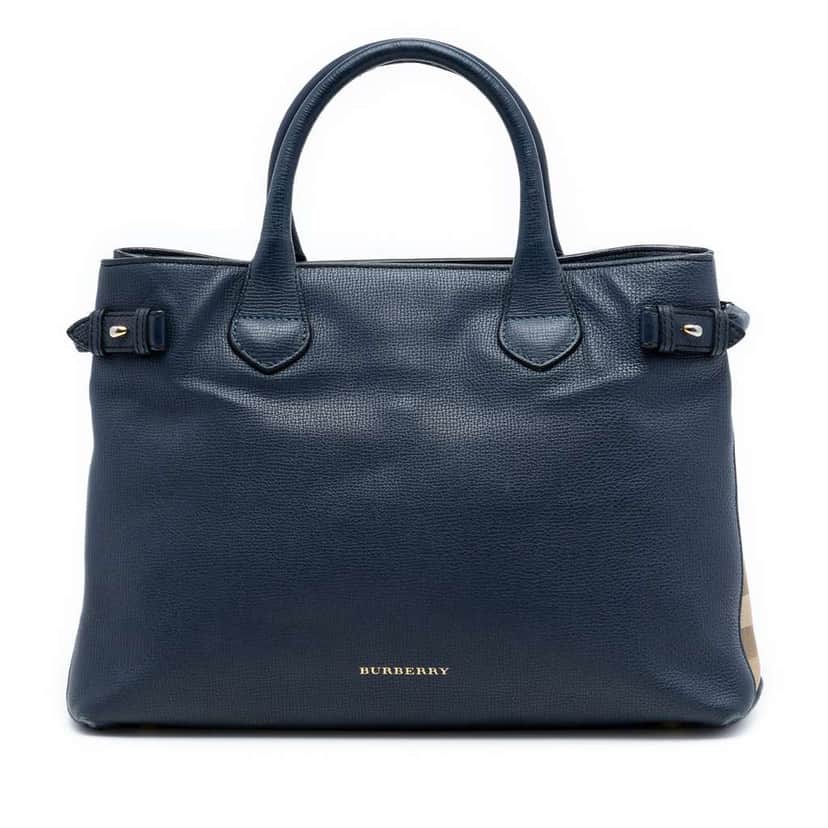 Burberry Medium Leather and House Check Banner Satchel Blue Leather Good condition - Front View