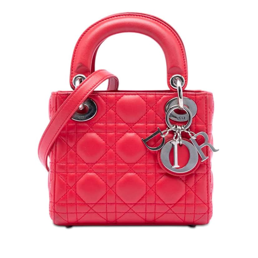 Dior Mini Lambskin Cannage Lady Dior Red Leather Good condition - Front View