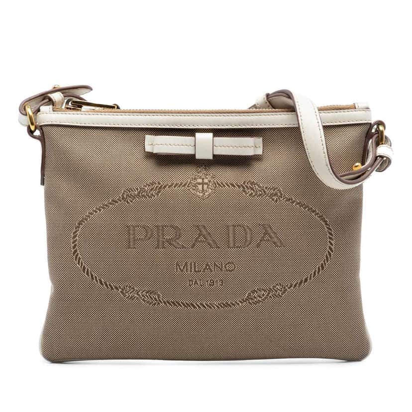 Prada Canvas Canapa Logo Bow Crossbody Brown Canvas Very good condition - Front View