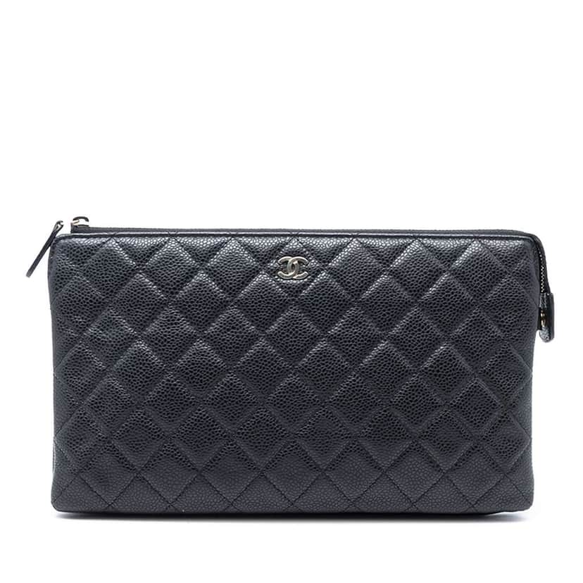 Chanel CC Quilted Caviar Zip Pouch Black Leather Good condition - Front View