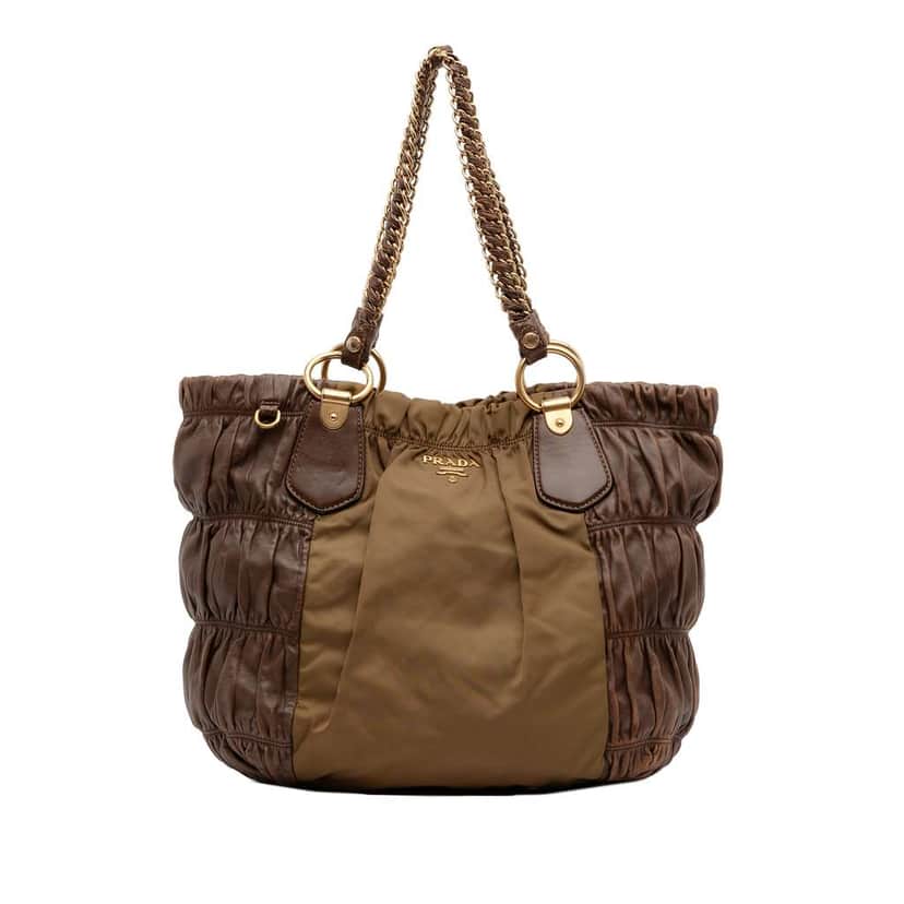 Prada Tessuto and Nappa Gaufre Tote Brown Good condition - Front View
