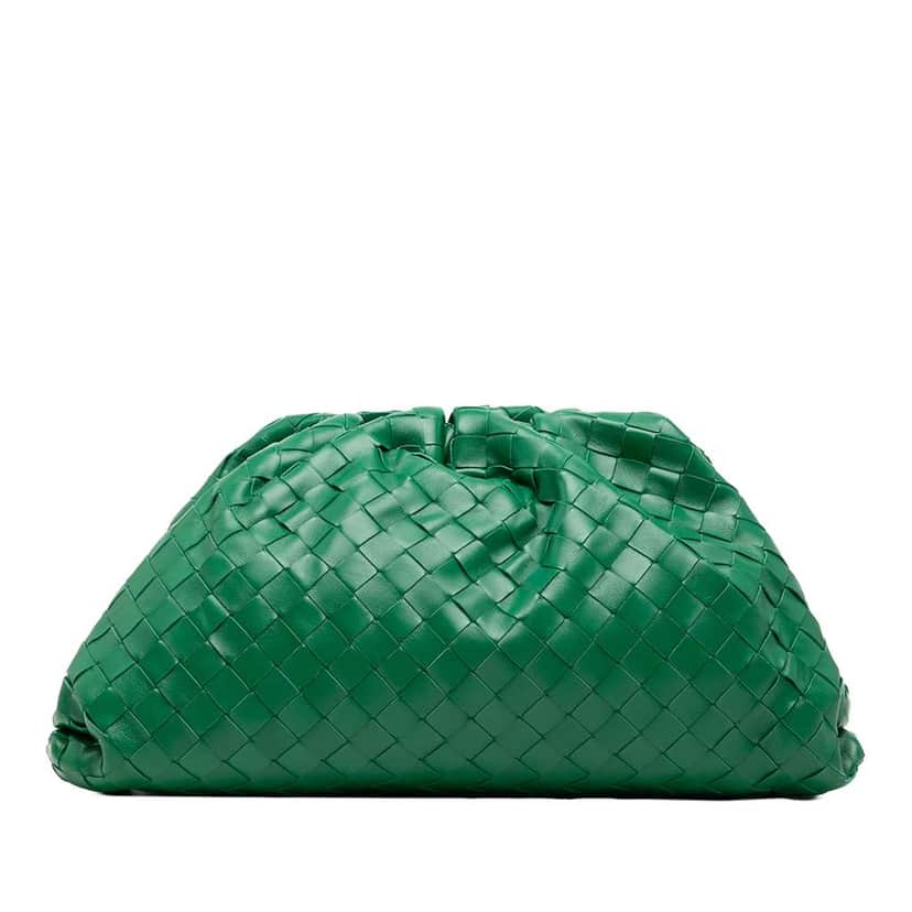 Bottega Veneta Nappa Intrecciato The Pouch Green Leather Good condition - Front View