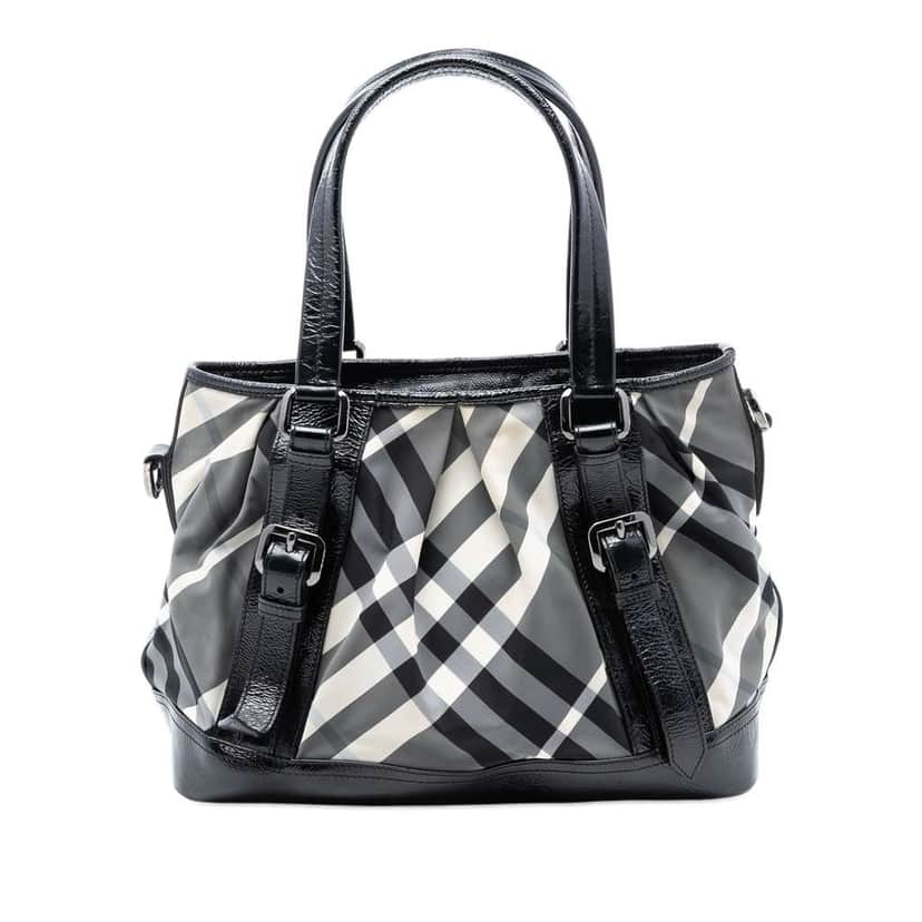 Burberry Medium Beat Check Nylon Lowry Satchel Grey Good condition - Front View