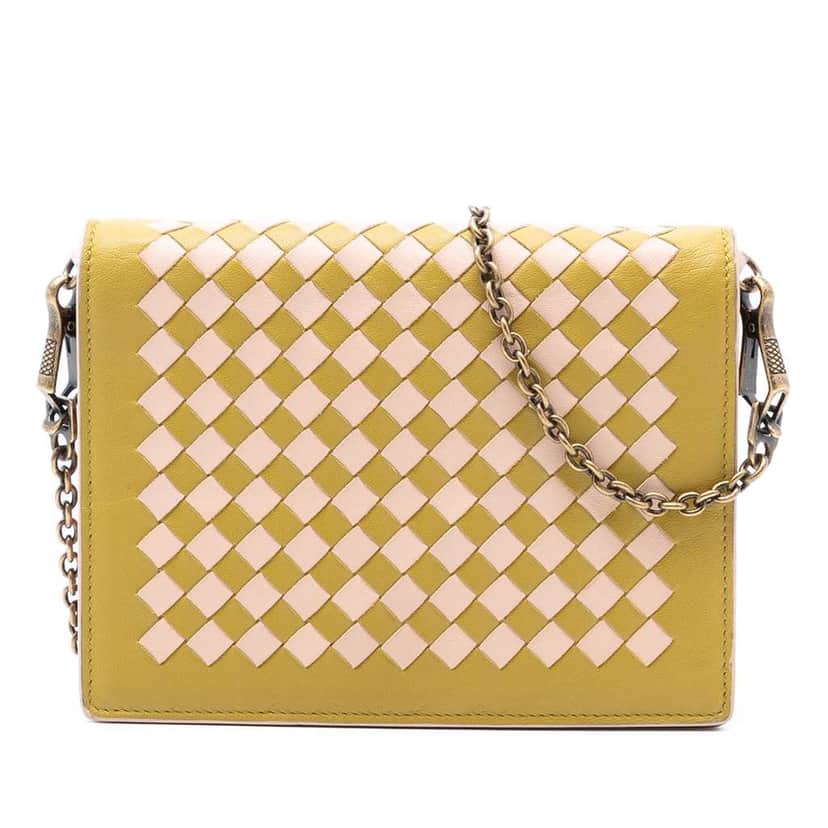 Bottega Veneta Nappa Intrecciato Wallet on Chain Yellow Leather Very good condition - Front View